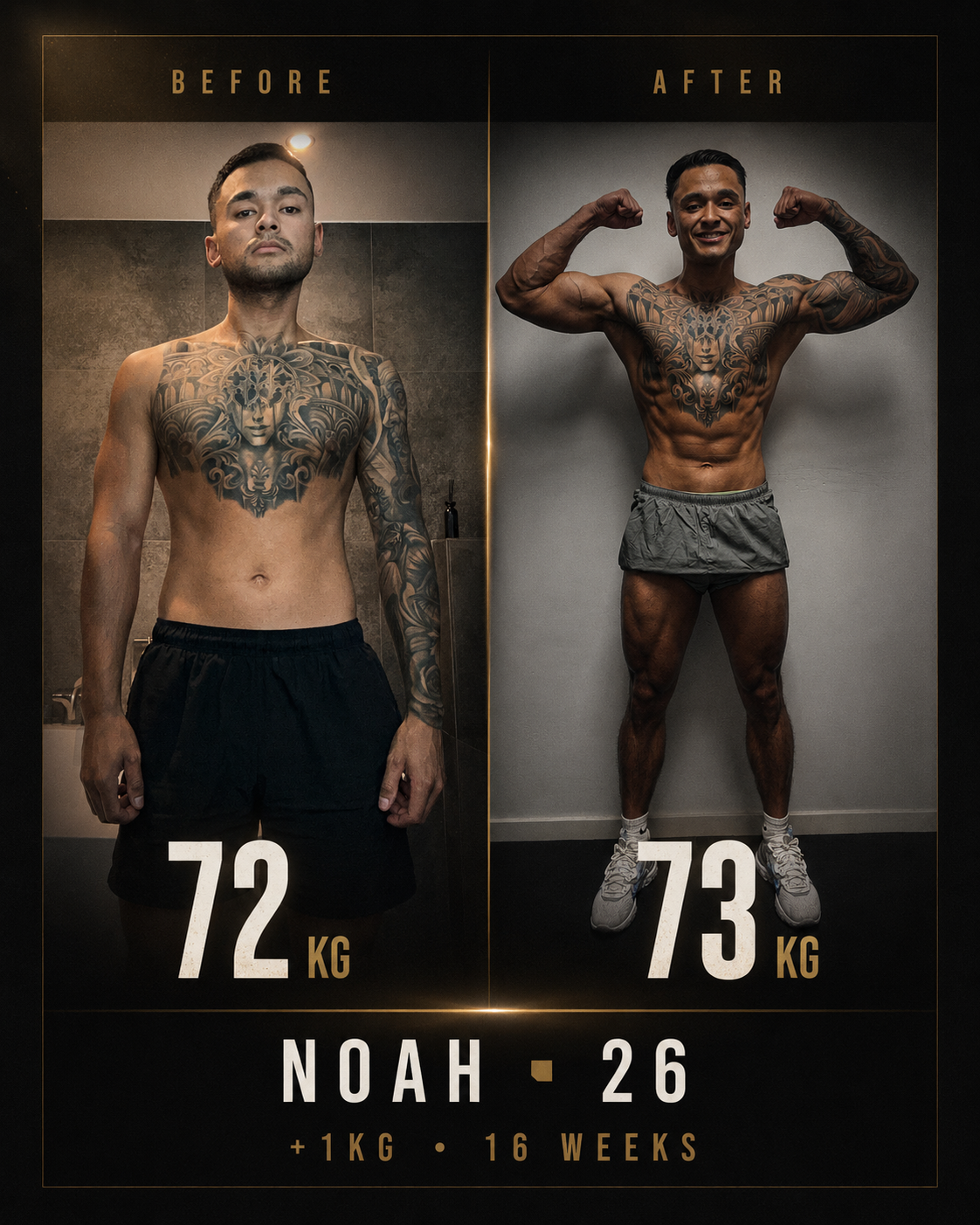 Noah · 26 — Lean muscle gain, +1kg in 16 weeks