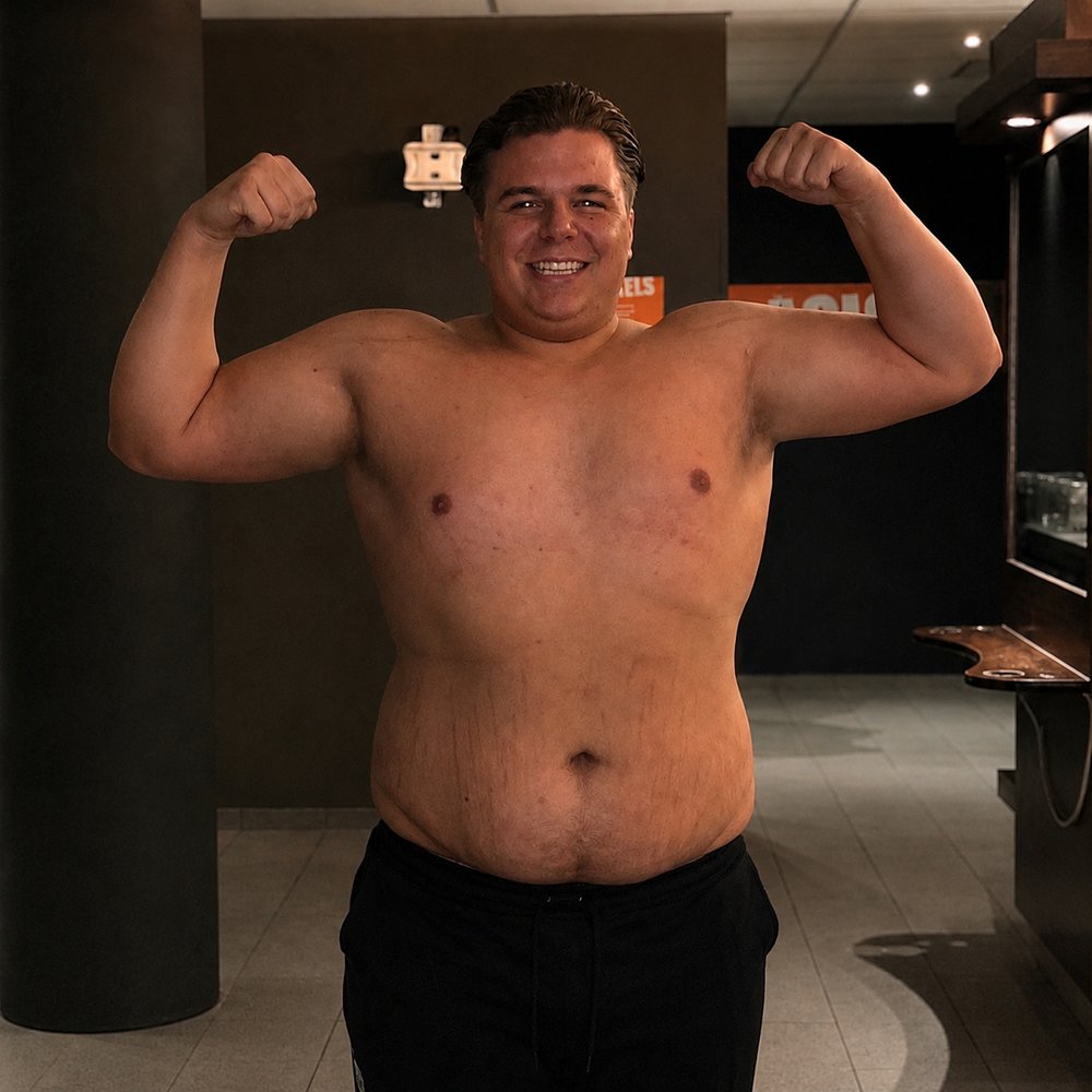 Leroy before losing over 60 kilos