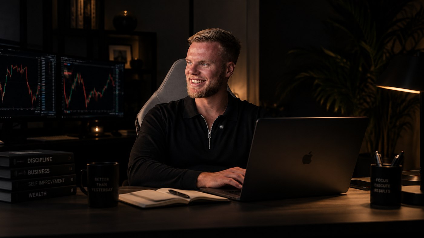 A founder at his desk